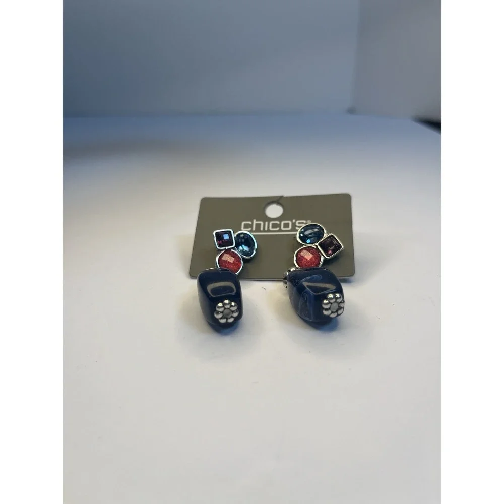 Chicos‎ Shimmering Rhinestones Dangle Earrings Blue New